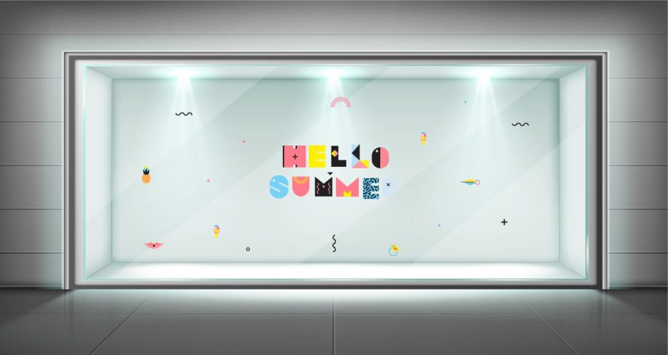 Αυτοκόλλητα καταστημάτων - Hello Summer - Αυτοκόλλητο Βιτρίνας με έντονα χρώματα