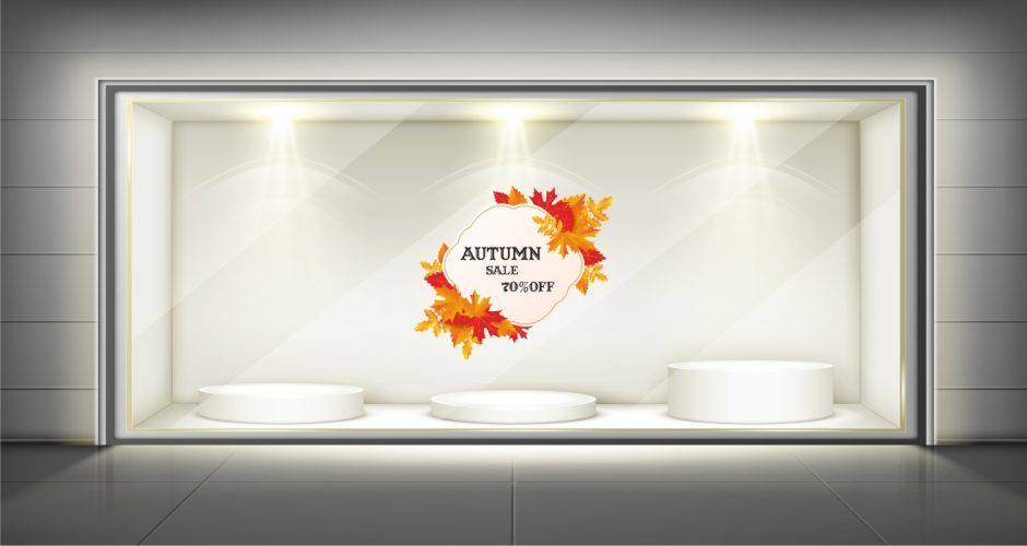 Αυτοκόλλητα καταστημάτων - Autumn sale με φθινοπωρινά φύλλα με το δικό σας ποσοστό