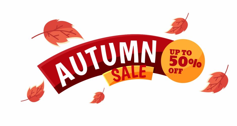Αυτοκόλλητα καταστημάτων - Αυτοκόλλητο Φθινοπωρινών εκπτώσεων Autumn sale με φύλλα με το δικό σας ποσοστό