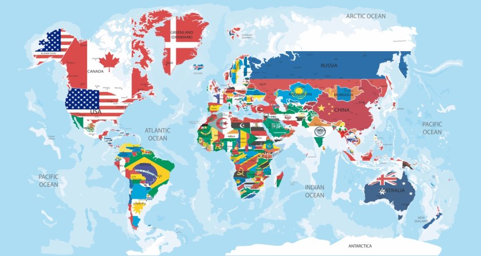 Αυτοκόλλητα καταστημάτων - Παγκόσμιος χάρτης με σημαίες