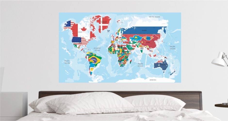 Αυτοκόλλητα καταστημάτων - Παγκόσμιος χάρτης με σημαίες
