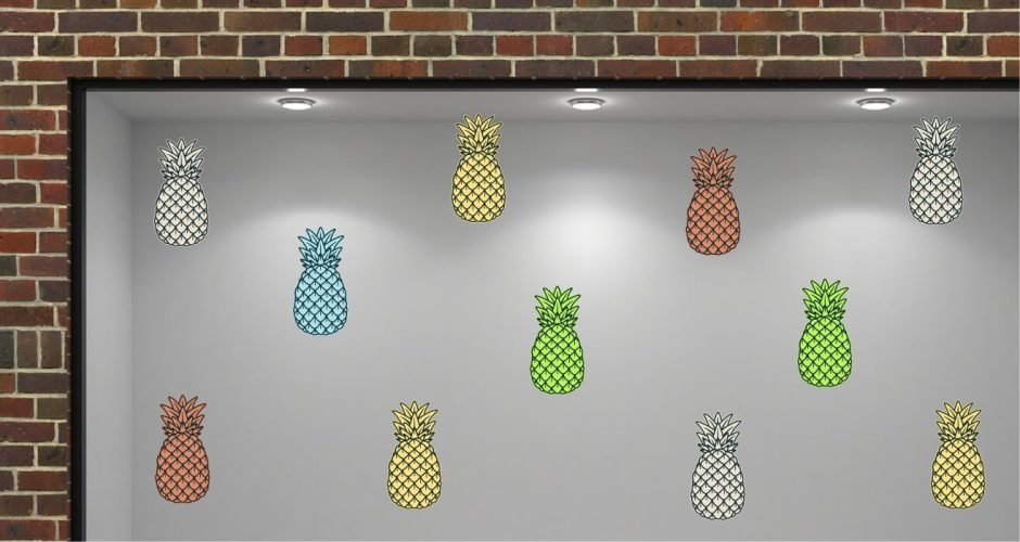 Αυτοκόλλητα καταστημάτων - Pineapple mix - Αυτοκόλλητο Βιτρίνας με πολλούς χρωματιστούς ανανάδες