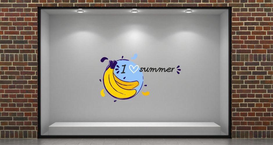 Αυτοκόλλητα καταστημάτων - Καλοκαιρινή διακόσμηση βιτρίνας I love summer με μπανάνα