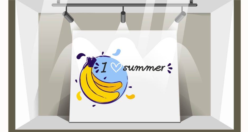 Αυτοκόλλητα καταστημάτων - Καλοκαιρινή διακόσμηση βιτρίνας I love summer με μπανάνα