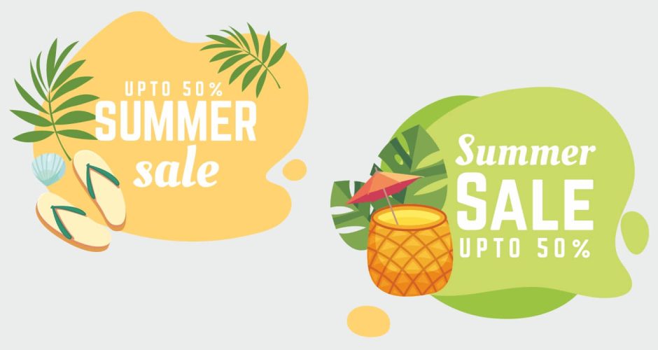 Αυτοκόλλητα καταστημάτων - Καλοκαιρινές προσφορές – Summer sales με καλοκαιρινά αντικείμενα με το δικό σας ποσοστό