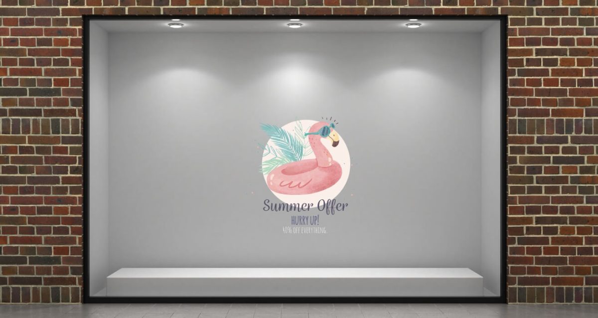 "Summer Sale Flamingo" - Αυτοκόλλητο Βιτρίνας για Καλοκαιρινές Εκπτώσεις με Φλαμίνγκο 🦩☀️ — εικόνα 1 από 4