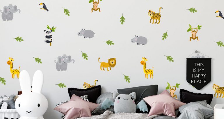 Αυτοκόλλητα Τοίχου - Jungle animals with leaves — εικόνα 1 από 5