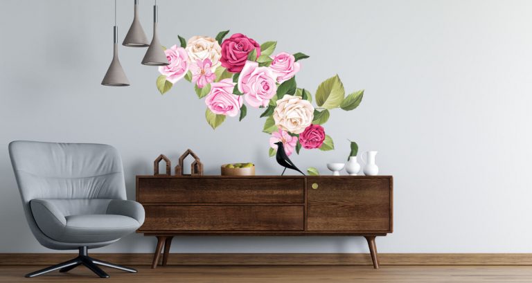 Floral - Αυτοκόλλητο Τοίχου - Hand draw flowers (σύνθεση με τριαντάφυλλα) — εικόνα 1 από 5