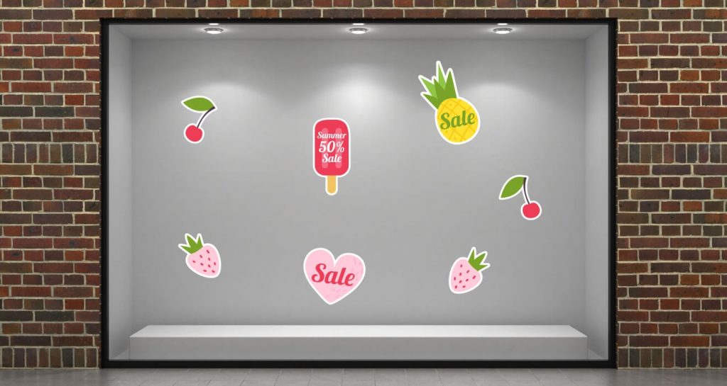 Αυτοκόλλητα καταστημάτων - "Summer Fruits & Fun" - Σύνθεση Καλοκαιρινών Σχεδίων για Βιτρίνα 🍍🍓❄️ — εικόνα 1 από 4