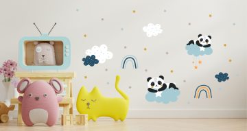 Αυτοκόλλητα Τοίχου - Αυτοκόλλητο τοίχου για το παιδικό δωμάτιο με ουράνια τόξα και χαρούμενα πάντα
