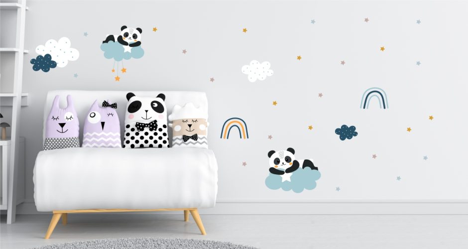 Αυτοκόλλητα Τοίχου - Αυτοκόλλητο τοίχου για το παιδικό δωμάτιο με ουράνια τόξα και χαρούμενα πάντα