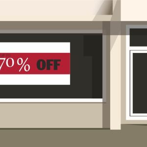 Αυτοκόλλητα καταστημάτων - "Red & White Discount Banner" - Αυτοκόλλητο Βιτρίνας με Προσαρμόσιμο Ποσοστό 🔴⚪ — εικόνα 1 από 5