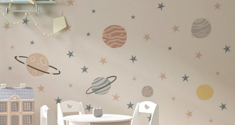 Αυτοκόλλητα Τοίχου - Αυτοκόλλητο τοίχου με πλανήτες και αστεράκια σε όμορφα χρώματα