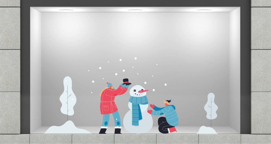 Αυτοκόλλητα καταστημάτων - Παιδιά που δημιουργούν χιονάνθρωπο