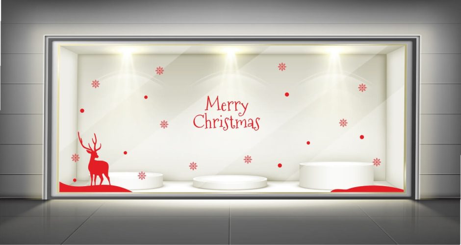 Αυτοκόλλητα καταστημάτων - “Merry Christmas” με ελαφάκι στο χιόνι