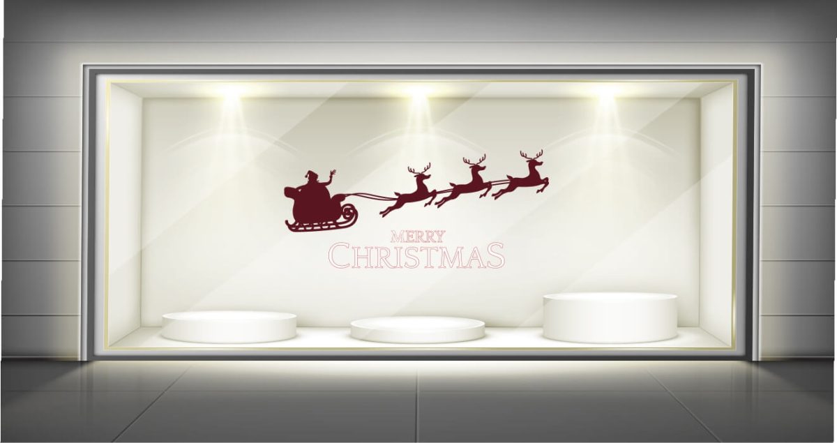 Αυτοκόλλητο Βιτρίνας “Merry Christmas” με Έλκηθρο — εικόνα 1 από 5