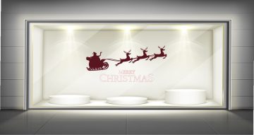Αυτοκόλλητα καταστημάτων - Αυτοκόλλητο "Merry Christmas" με έλκηθρο στο χρώμα της επιλογής σας.