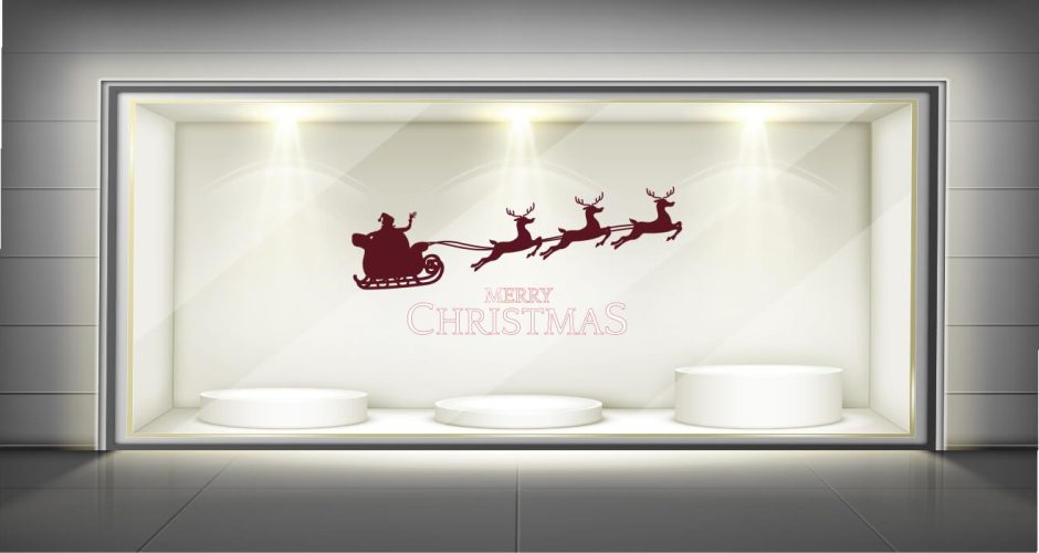 Αυτοκόλλητα καταστημάτων - Αυτοκόλλητο "Merry Christmas" με έλκηθρο στο χρώμα της επιλογής σας.