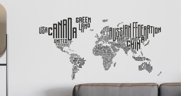 Αυτοκόλλητα καταστημάτων - Μονόχρωμος παγκόσμιος χάρτης με ονόματα χωρών