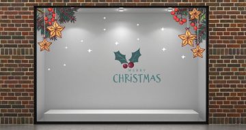 Αυτοκόλλητα καταστημάτων - "Merry Christmas" με έλατο και στολίδια στις γωνίες