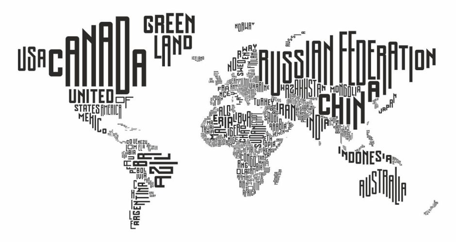 Αυτοκόλλητα καταστημάτων - Μονόχρωμος παγκόσμιος χάρτης με ονόματα χωρών
