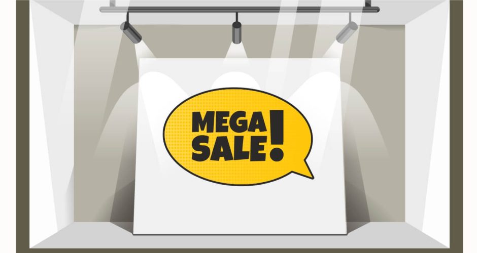 Αυτοκόλλητα καταστημάτων - Αυτοκόλλητο “MEGA SALE” σε πλαίσιο διαλόγου
