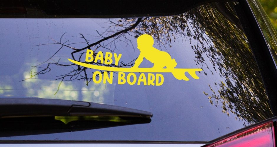 Αυτοκόλλητα Αυτοκινήτου - Αυτοκόλλητο Baby on Board - Surfboard