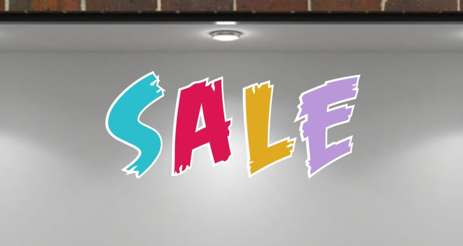 Αυτοκόλλητα καταστημάτων - Αυτοκόλλητο “Sale” χωρίς ποσοστό έκπτωσης με χρωματιστά γράμματα.