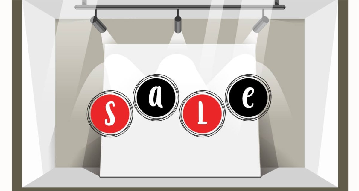 "SALE Rings" - Αυτοκόλλητο Βιτρίνας με Κόκκινους και Μαύρους Κύκλους 🔴⚫ — εικόνα 1 από 3