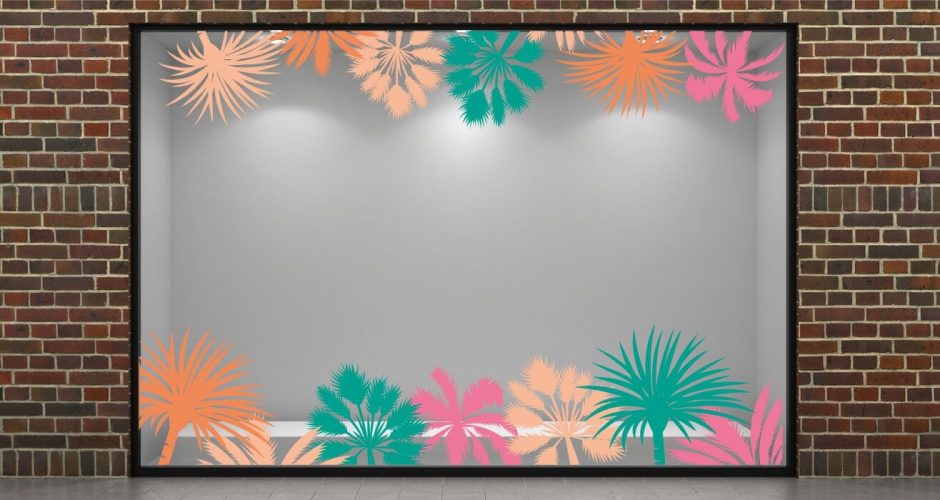 Αυτοκόλλητα καταστημάτων - “Colorful palm trees” καλοκαιρινή διακόσμηση βιτρίνας με πολύχρωμους φοίνικες.