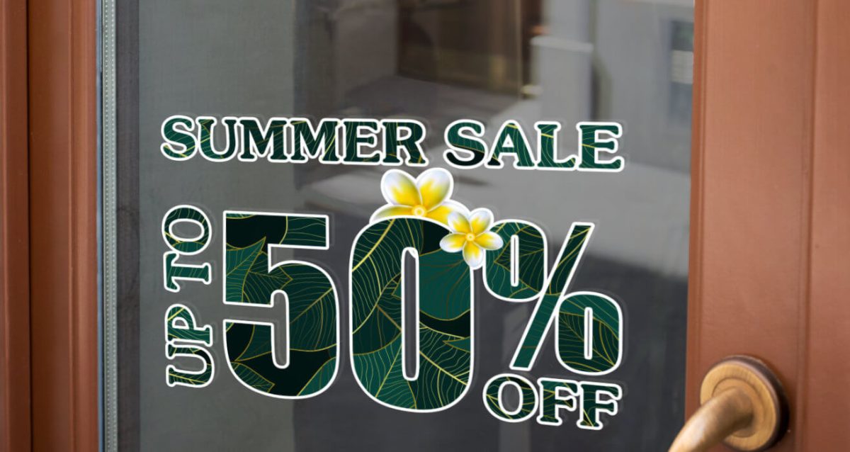 "Summer Sale Tropical" - Αυτοκόλλητο Βιτρίνας για Καλοκαιρινές Προσφορές με Τροπικό Design 🏝️🍹 — εικόνα 1 από 3