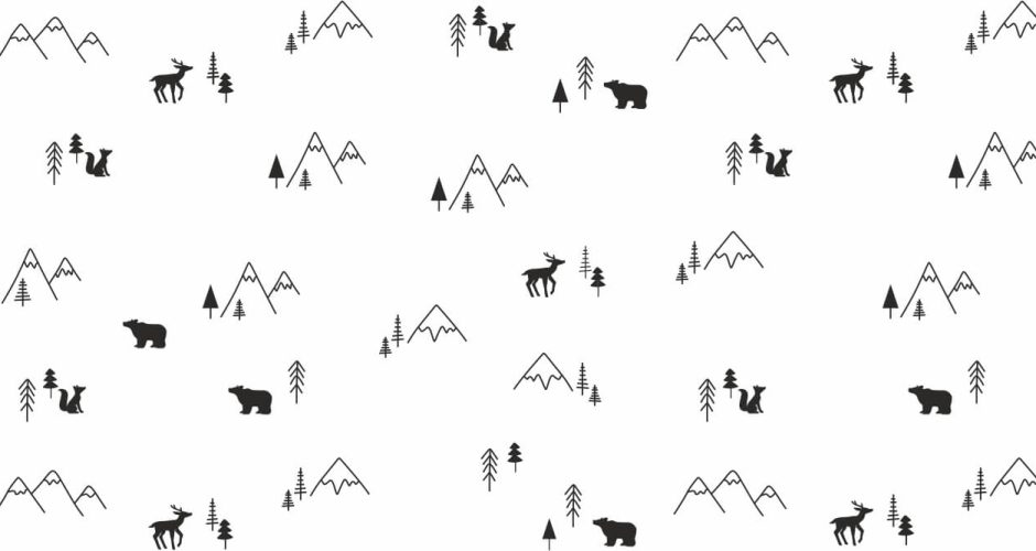 Αυτοκόλλητα Τοίχου - Αυτοκόλλητο τοίχου με βουνά και ζωάκια του δάσους (Μοτίβο)