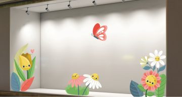 Ανοιξιάτικη βιτρίνα - Ανοιξιάτικη διακόσμηση βιτρίνας με λουλούδια και πεταλούδα