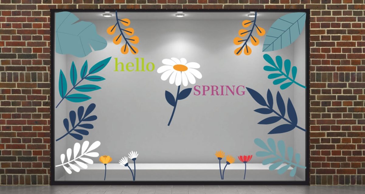 Ανοιξιάτικη σύνθεση ‘hello SPRING’ με λουλούδια και φύλλα — εικόνα 1 από 6