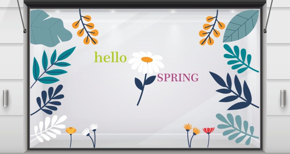 Ανοιξιάτικη βιτρίνα - Ανοιξιάτικη σύνθεση ‘hello SPRING’ με λουλούδια και φύλλα