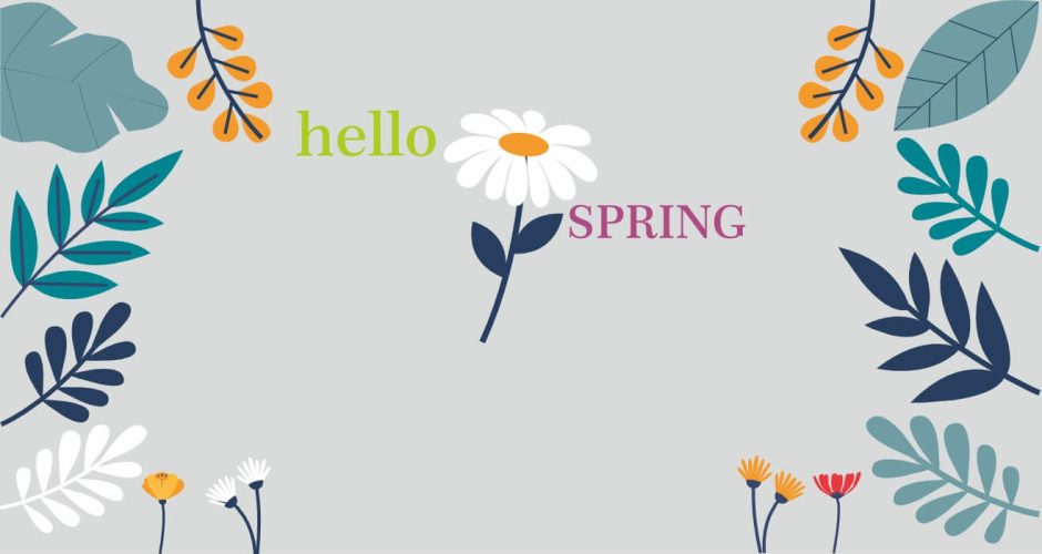 Ανοιξιάτικη βιτρίνα - Ανοιξιάτικη σύνθεση ‘hello SPRING’ με λουλούδια και φύλλα