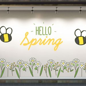 Ανοιξιάτικη βιτρίνα - Ανοιξιάτικη σύνθεση ‘HELLO Spring’ με μέλισσες μαργαρίτες και φύλλα — εικόνα 1 από 6