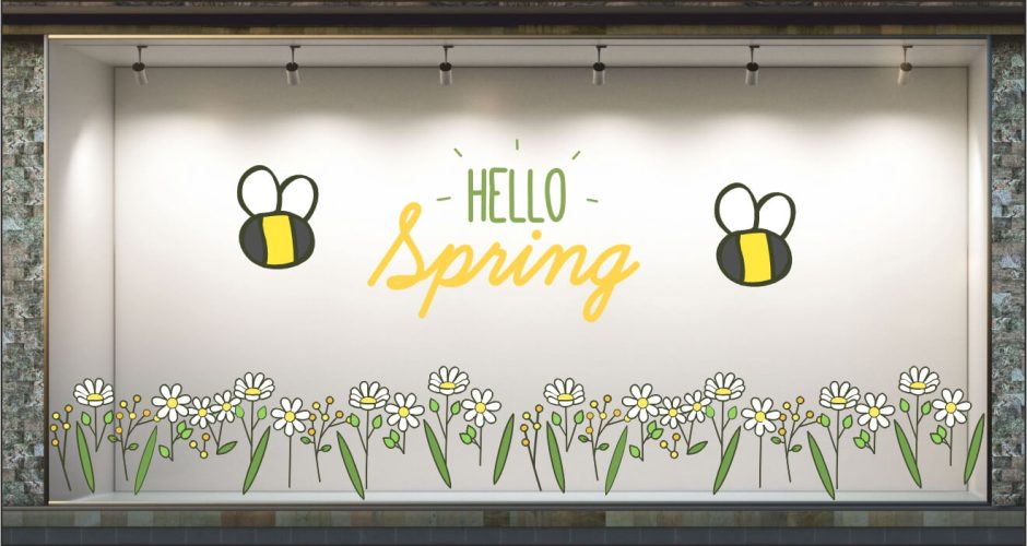 Ανοιξιάτικη βιτρίνα - Ανοιξιάτικη σύνθεση ‘HELLO Spring’ με μέλισσες μαργαρίτες και φύλλα
