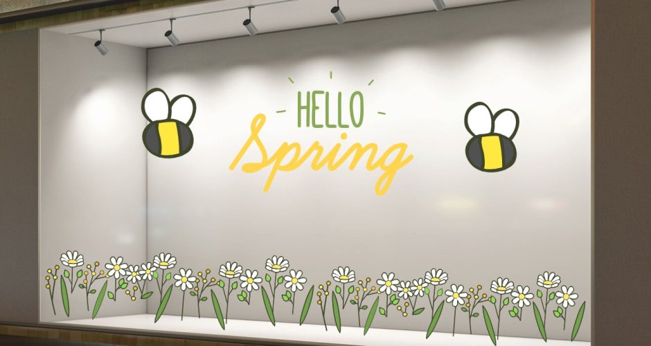 Ανοιξιάτικη βιτρίνα - Ανοιξιάτικη σύνθεση ‘HELLO Spring’ με μέλισσες μαργαρίτες και φύλλα