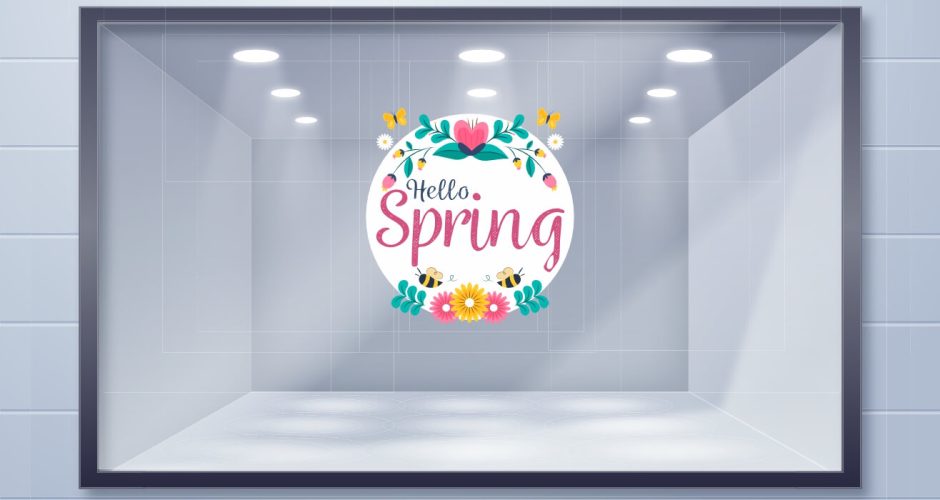 Ανοιξιάτικη βιτρίνα - Ανοιξιάτικη διακόσμηση βιτρίνας Hello Spring σε κύκλο