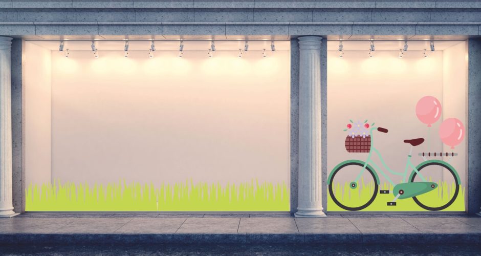 Ανοιξιάτικη βιτρίνα - Ανοιξιάτικη διακόσμηση βιτρίνας ποδήλατο με γρασίδι