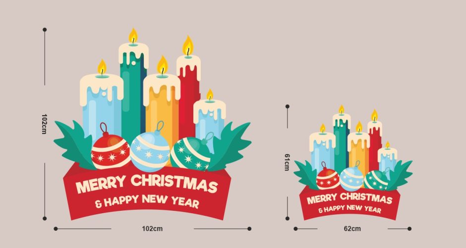 Αυτοκόλλητα καταστημάτων - Χριστουγεννιάτικο αυτοκόλλητο – Merry Christmas & Happy new Year με κερία
