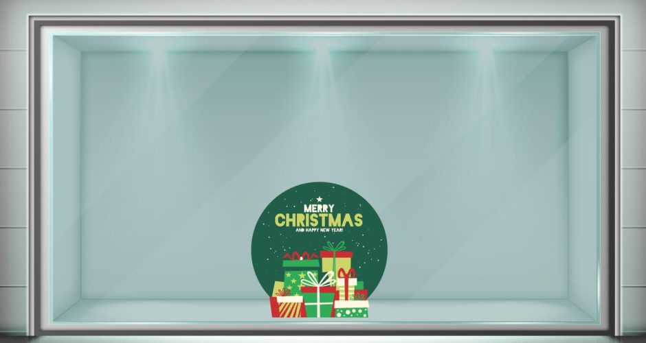 Αυτοκόλλητα καταστημάτων - Χριστουγεννιάτικο αυτοκόλλητο – Merry Christmas με Δώρα