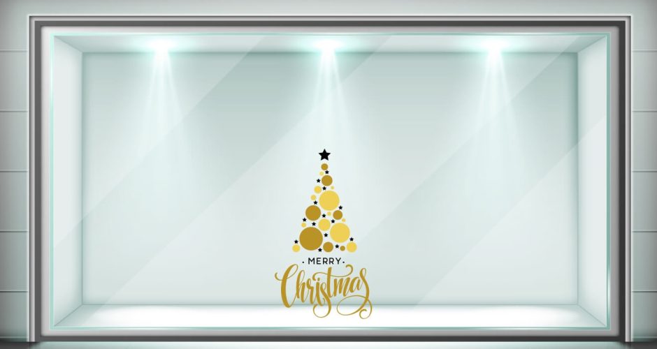Αυτοκόλλητα καταστημάτων - Χριστουγεννιάτικο αυτοκόλλητο – Χριστουγεννιάτικο έλατο από κύκλους και αστέρια