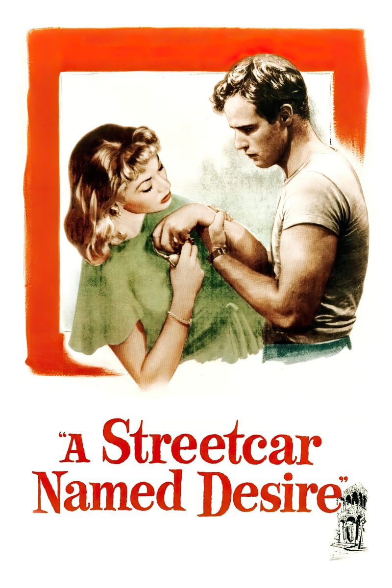 Πόστερ ταινίας A Streetcar Named Desire – ζωγραφιστό ζευγάρι μέσα σε κόκκινο πλαίσιο, εκείνος με γκρι φανελάκι — εικόνα 1 από 6