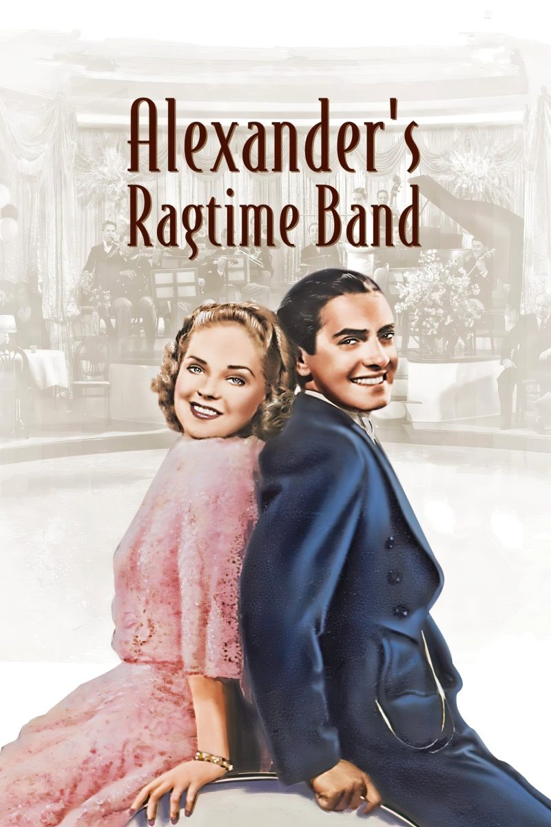 Πόστερ ταινίας Alexander's Ragtime Band – χαμογελαστό ζευγάρι πλάτη με πλάτη μπροστά σε ορχήστρα, σε απαλούς τόνους — εικόνα 1 από 6