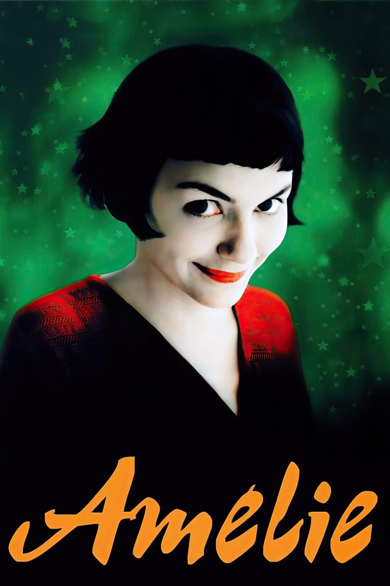 Πόστερ ταινίας Amélie – χαμογελαστή κοπέλα με κοντό μαύρο καρέ σε πράσινο φόντο με αστεράκια — εικόνα 1 από 6