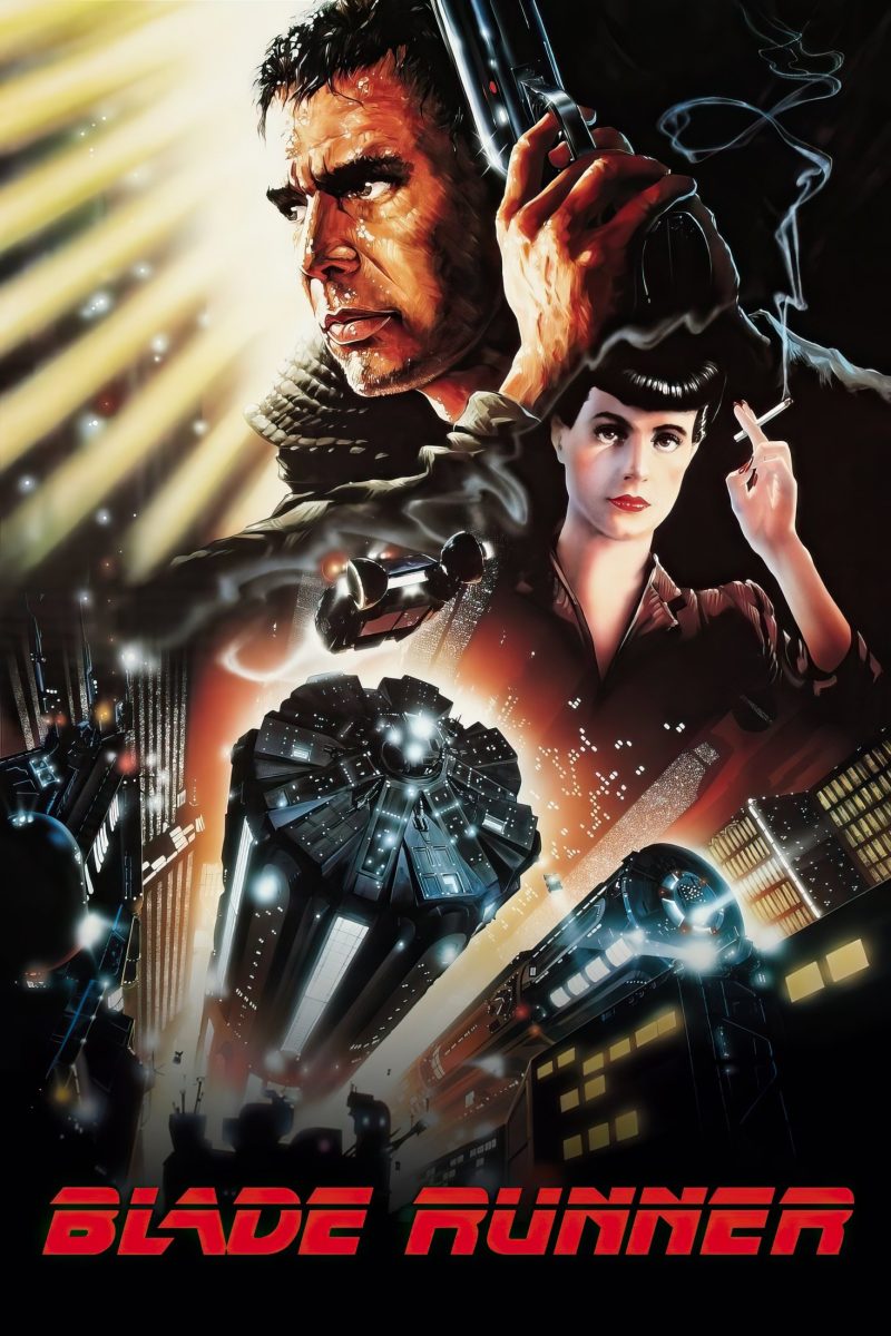 Πόστερ ταινίας Blade Runner – ζωγραφιστός ντετέκτιβ με όπλο, μια γυναίκα με τσιγάρο και μια φουτουριστική πόλη — εικόνα 1 από 6