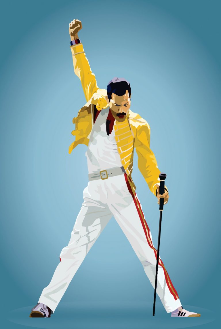 Freddie Mercury - Freddie Mercury – Σκίτσο με Υψωμένη Γροθιά σε Γαλάζιο Φόντο — εικόνα 1 από 6