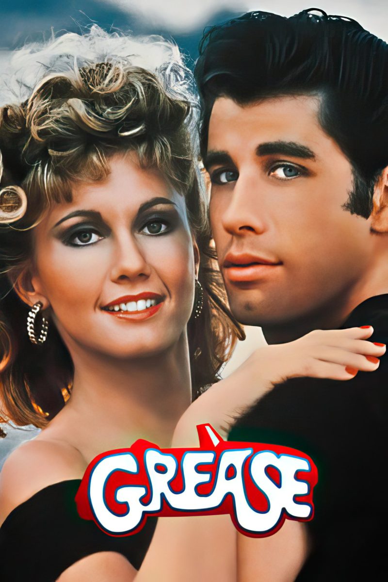 Πόστερ ταινίας Grease – χαμογελαστό ζευγάρι, μια ξανθιά κοπέλα με μπούκλες και ένας μελαχρινός νεαρός — εικόνα 1 από 6